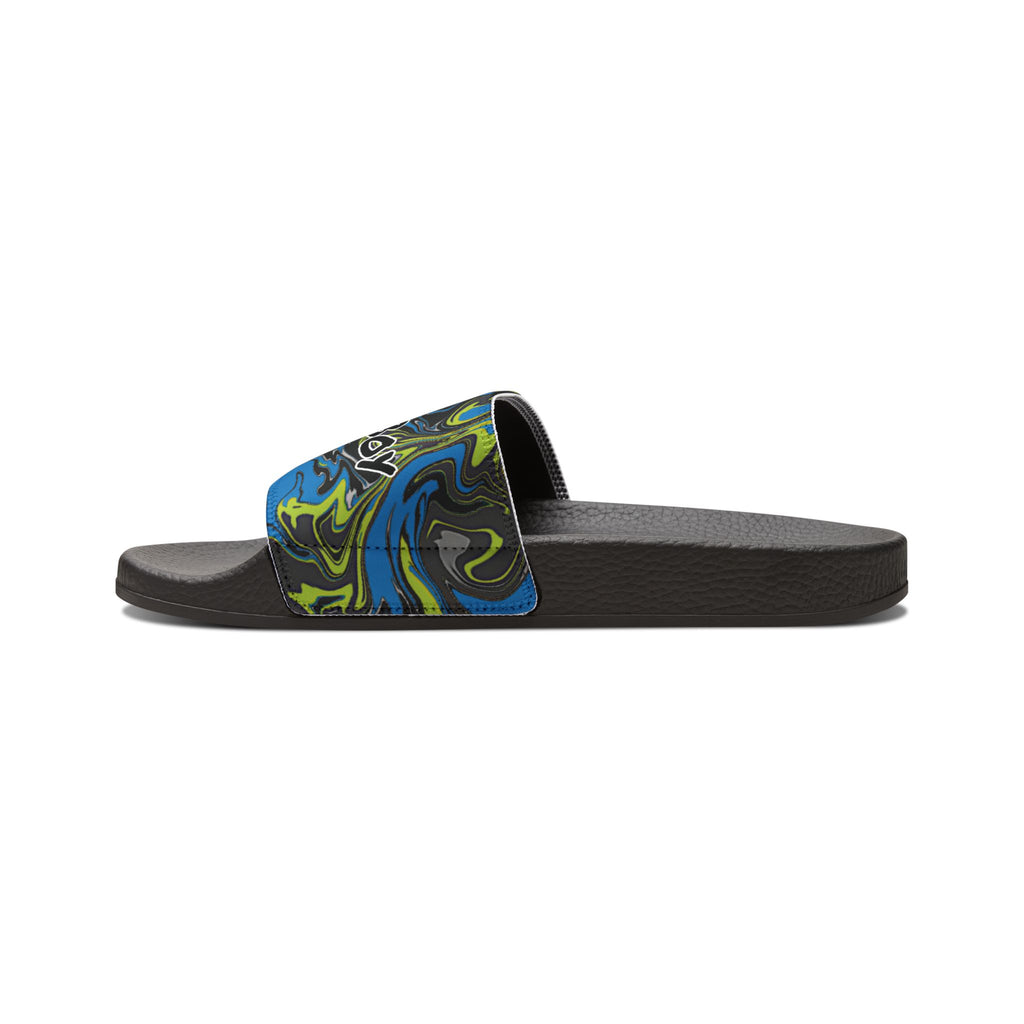 Slide Sandals — White Removable‑Strap Slides with 'Pretty Boy' Text