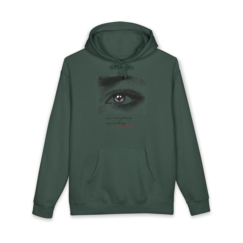 Eye Graphic Hoodie with 'You Everything, Say Nothing' Text — Minimalist White Pullover