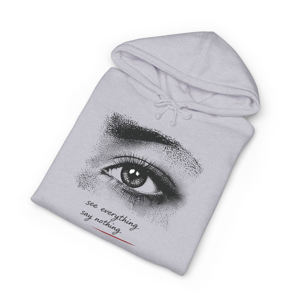 Eye Graphic Hoodie with 'You Everything, Say Nothing' Text — Minimalist White Pullover