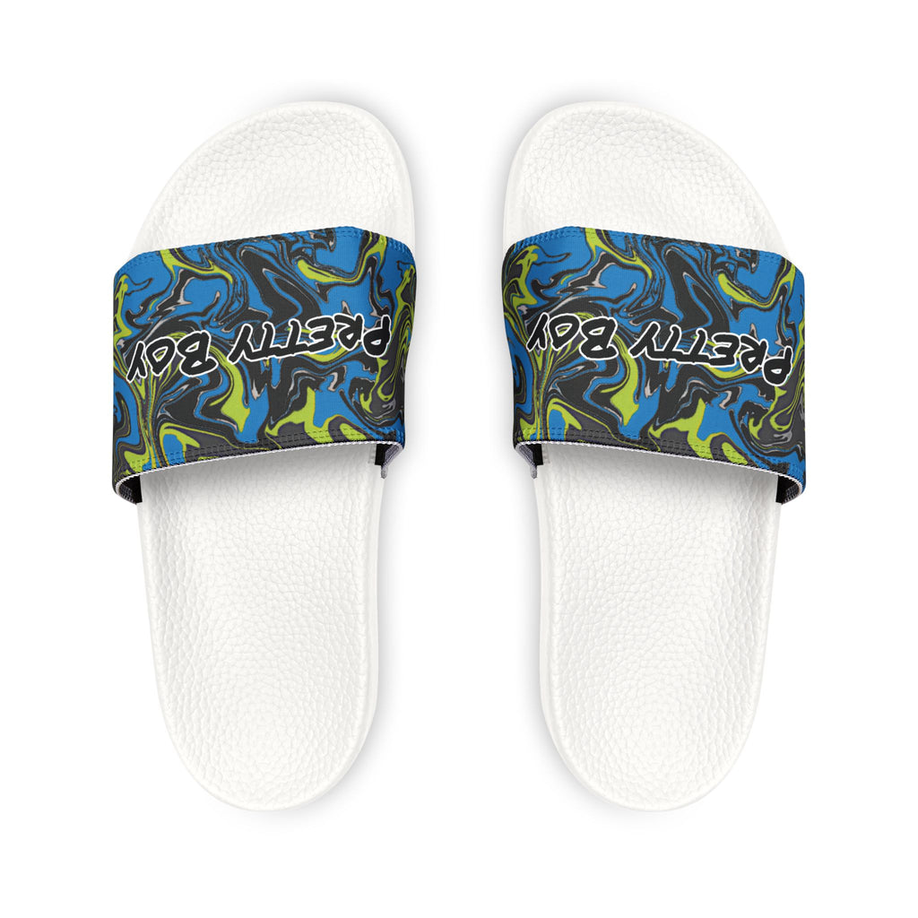 Slide Sandals — White Removable‑Strap Slides with 'Pretty Boy' Text