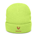 Embroidered "Pretty Boy" Red Heart Beanie - Ribbed Knit Cuffed Winter Hat