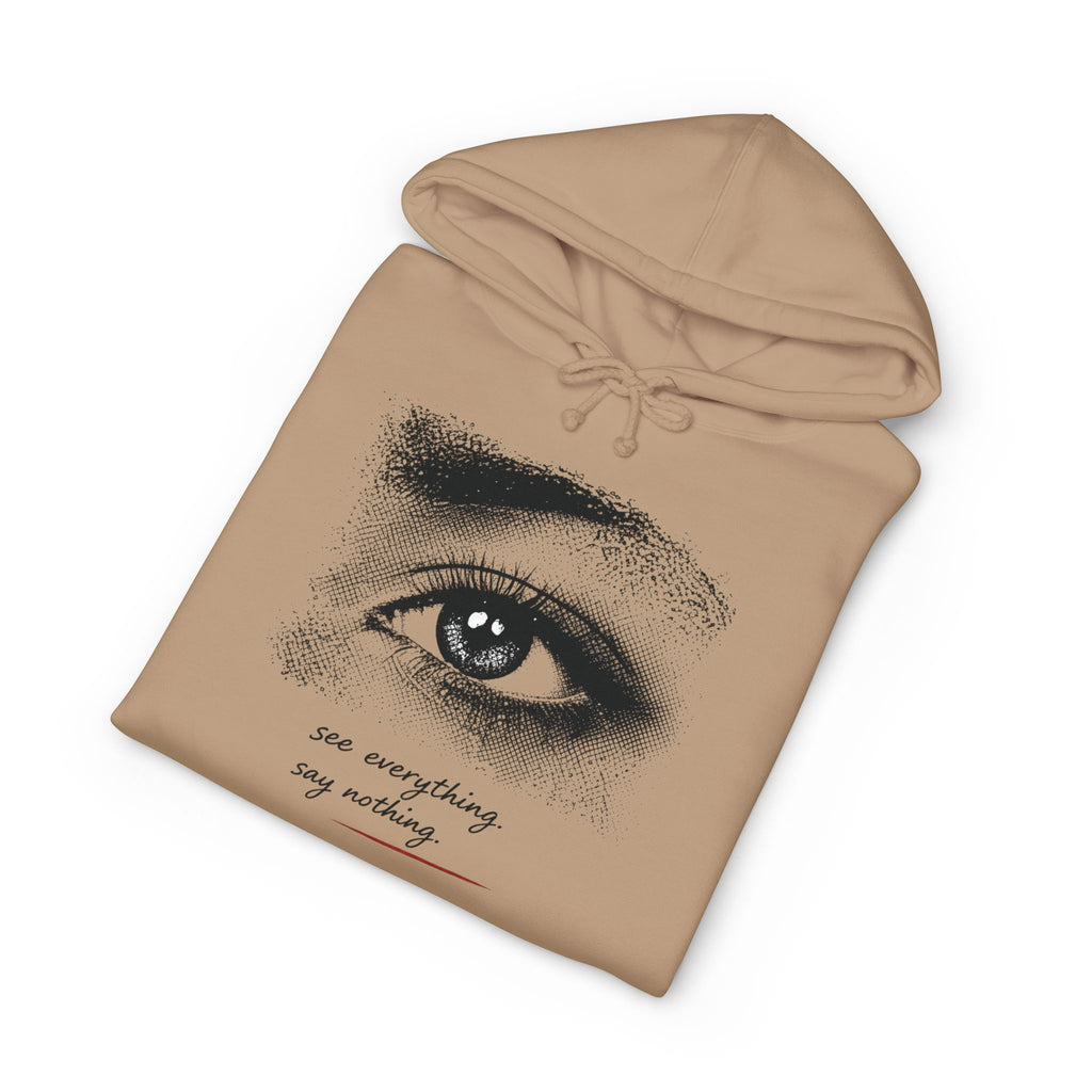 Eye Graphic Hoodie with 'You Everything, Say Nothing' Text — Minimalist White Pullover