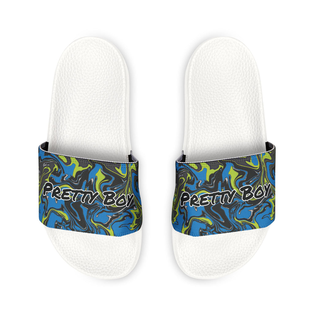 Slide Sandals — White Removable‑Strap Slides with 'Pretty Boy' Text