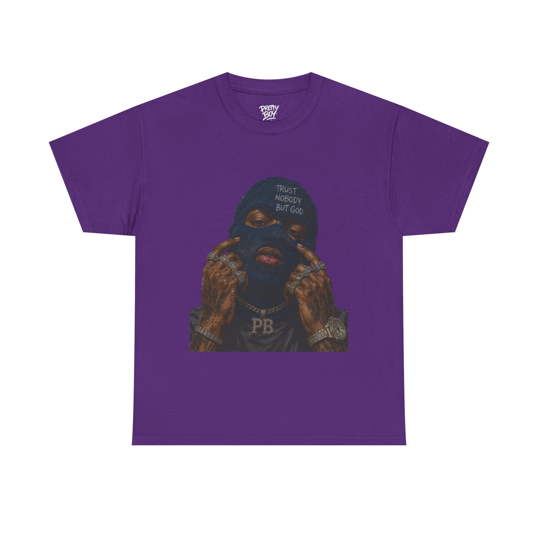 Graphic Tee — Masked Portrait with 'PB' Tattoo Streetwear